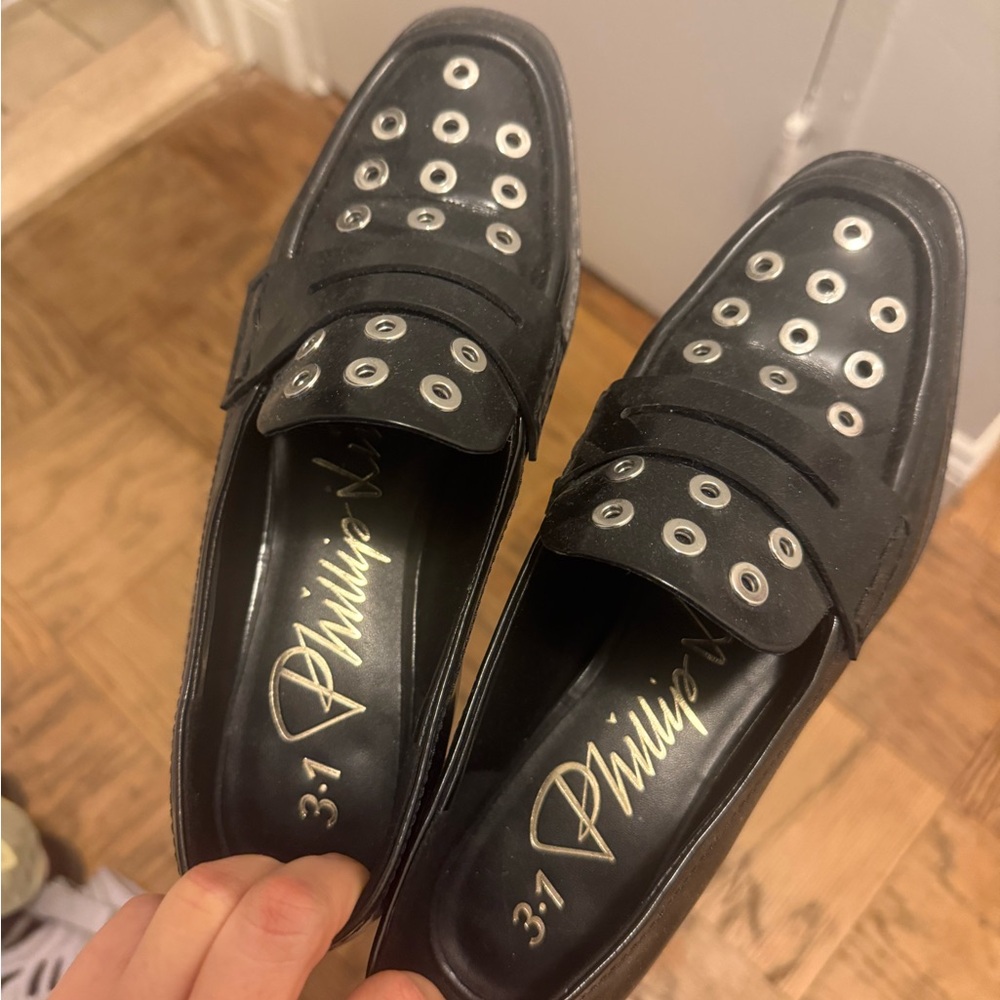 3.1 Phillip Lim Black Loafers with Silver Eyelets